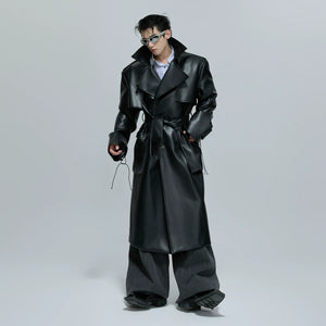 Black Deconstructed Faux Leather Trench Coat - main image 1