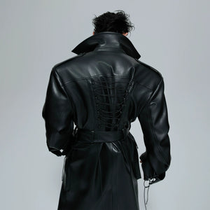 Black Deconstructed Faux Leather Trench Coat - main image 5