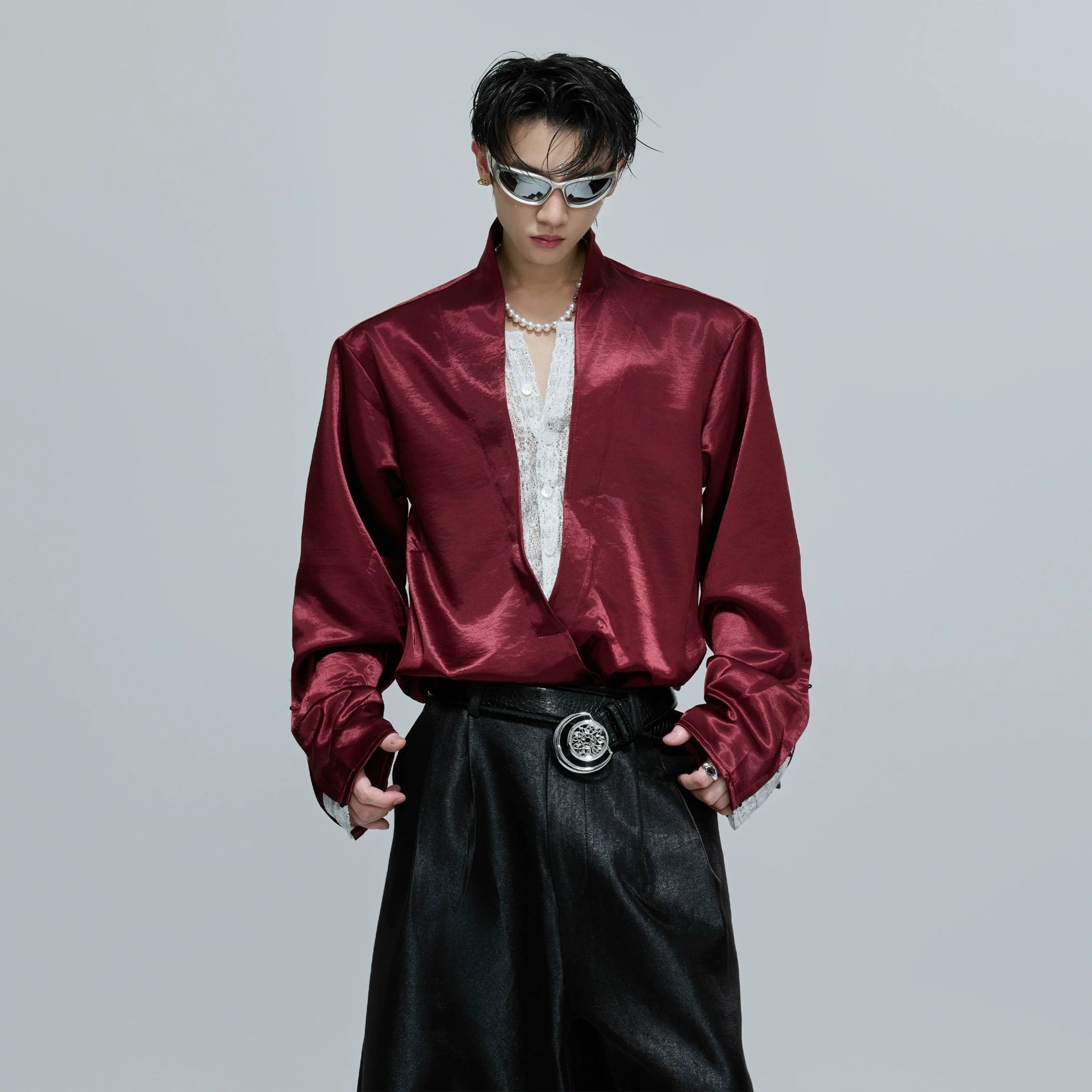 Relaxed Layered Lace-Panel Cotton Modal Shirt - main image 1