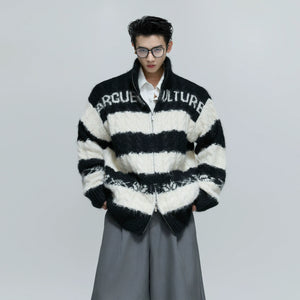 Color-Block Zip Knit Cardigan in Cotton-Wool Blend - main image 2