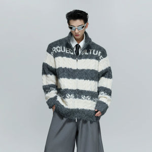 Color-Block Zip Knit Cardigan in Cotton-Wool Blend - main image 3