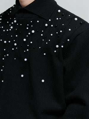 Pearl-Detail Cable-Knit Sweater | Relaxed Wool Blend - main image 4