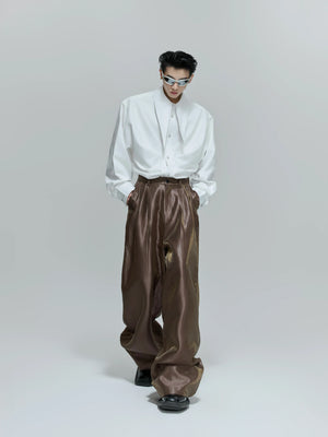 Pleated Wide-Leg Trousers | High-Waist Cotton Blend - main image 3