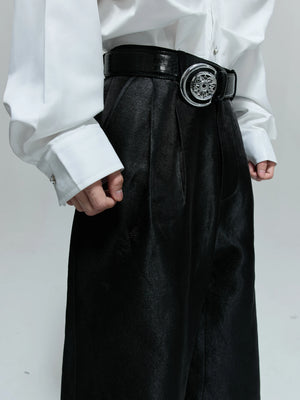 Pleated Wide-Leg Trousers | High-Waist Cotton Blend - main image 4