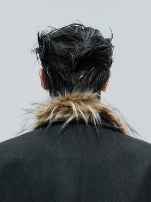 Detachable Fur-Collar Wool Suit Set in Black - main image 3