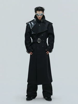 Croc-Texture Panel Relaxed Long Coat | Streetwear - main image 1