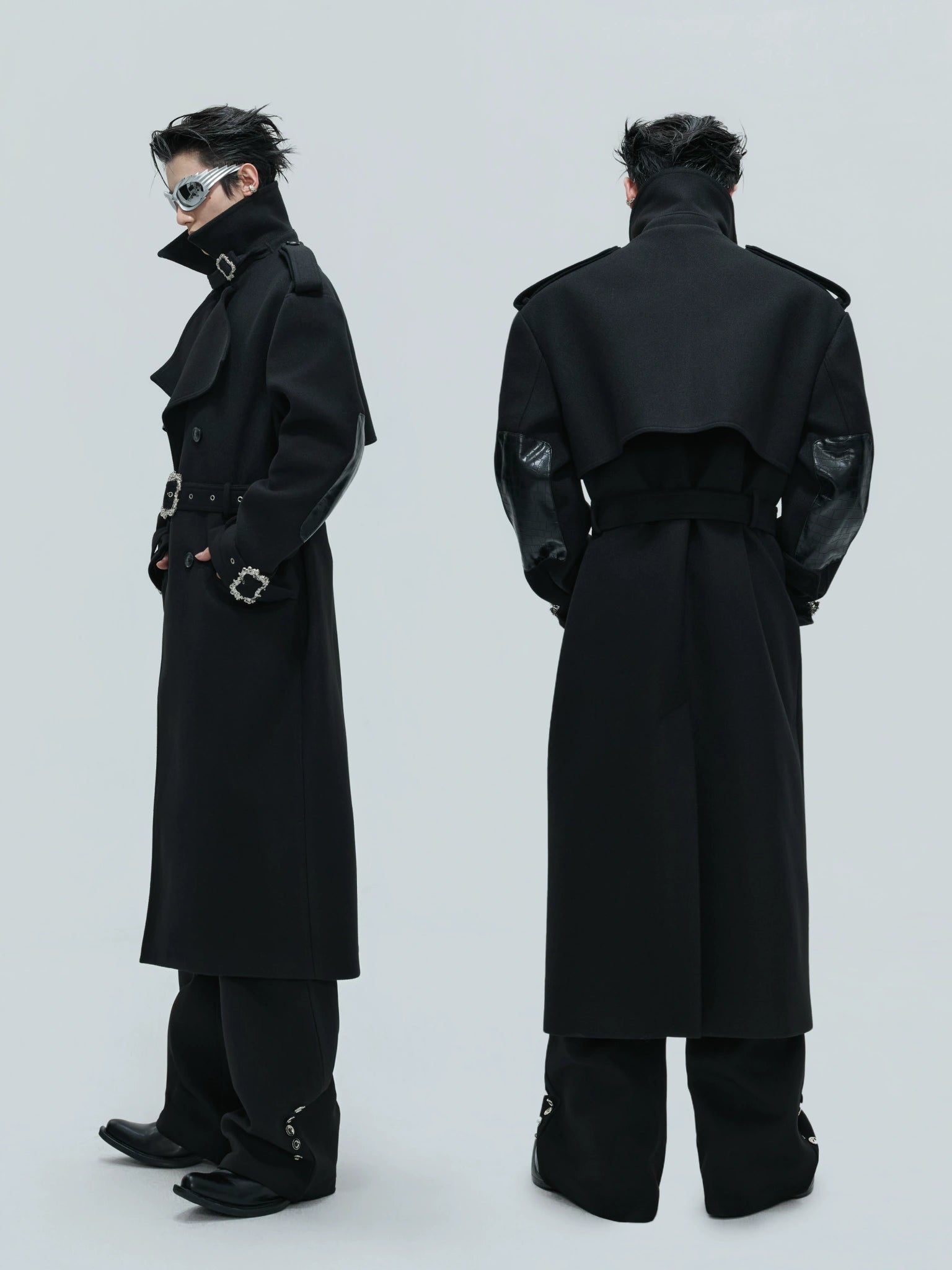 Croc-Texture Panel Relaxed Long Coat | Streetwear - main image 2
