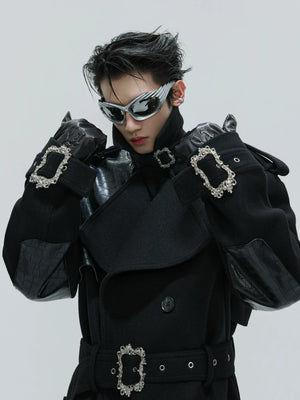 Croc-Texture Panel Relaxed Long Coat | Streetwear - main image 3