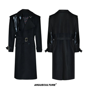 Croc-Texture Panel Relaxed Long Coat | Streetwear - Black Top