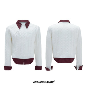 Pearl-Logo Two-Piece Wool-Blend Knit Sweater - White Top