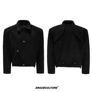 Asymmetric Wool-Alpaca Short Jacket | Black/Brown - Black Jacket