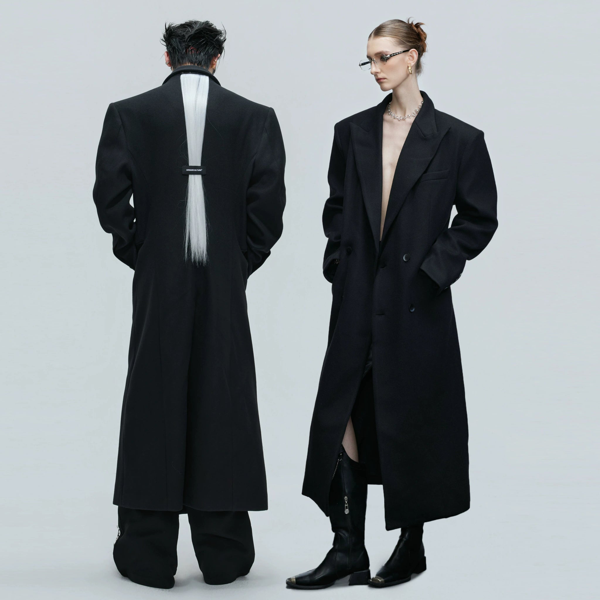 Black Asymmetric Wool-Blend Long Coat | Double-Breasted - main image 2