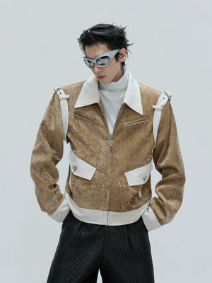 Color-Block Velvet Cropped Jacket | Unisex Streetwear - main image 1