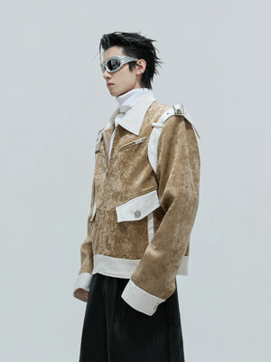 Color-Block Velvet Cropped Jacket | Unisex Streetwear - main image 3