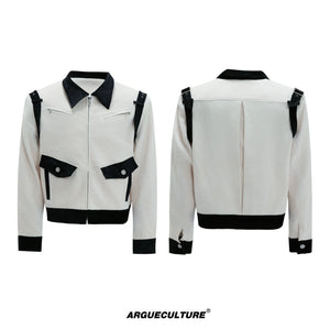 Color-Block Velvet Cropped Jacket | Unisex Streetwear - Black White Top