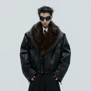 Asymmetric Leather Padded Jacket with Detachable Collar - main image 1