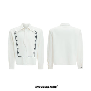 Double-Breasted Wool-Blend Jacket with Detachable Tie - White Top