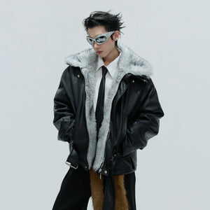Faux Leather Fur-Collar Short Jacket | Argue Culture - main image 1