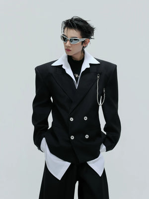 Relaxed Black Cotton Notch-Lapel Suit Set for Streetwear - main image 5