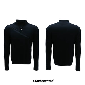 Deconstructed Cotton Turtleneck Base Layer Top - Sculpted Black Top