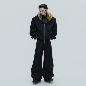 Fur-Collar Hooded Zip Cardigan in Relaxed Cotton - main image 4