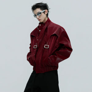 Crocodile-Embossed Cropped Faux Leather Zip Jacket - main image 1