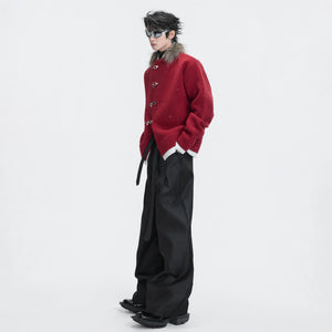 Shimmer Knit Cardigan with Detachable Fur Collar - main image 1