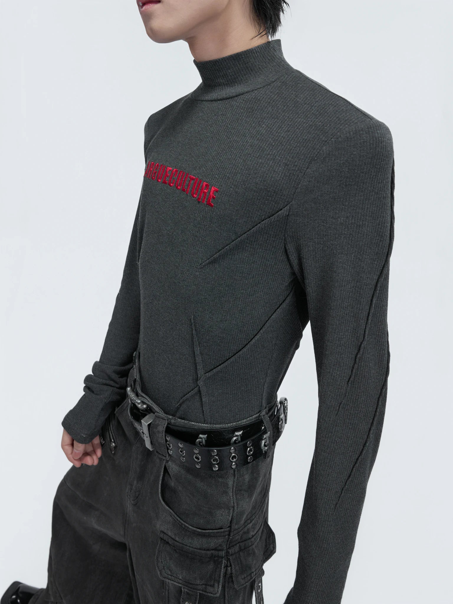 Deconstructed Logo Turtleneck Top | Cotton-Wool Blend - main image 2