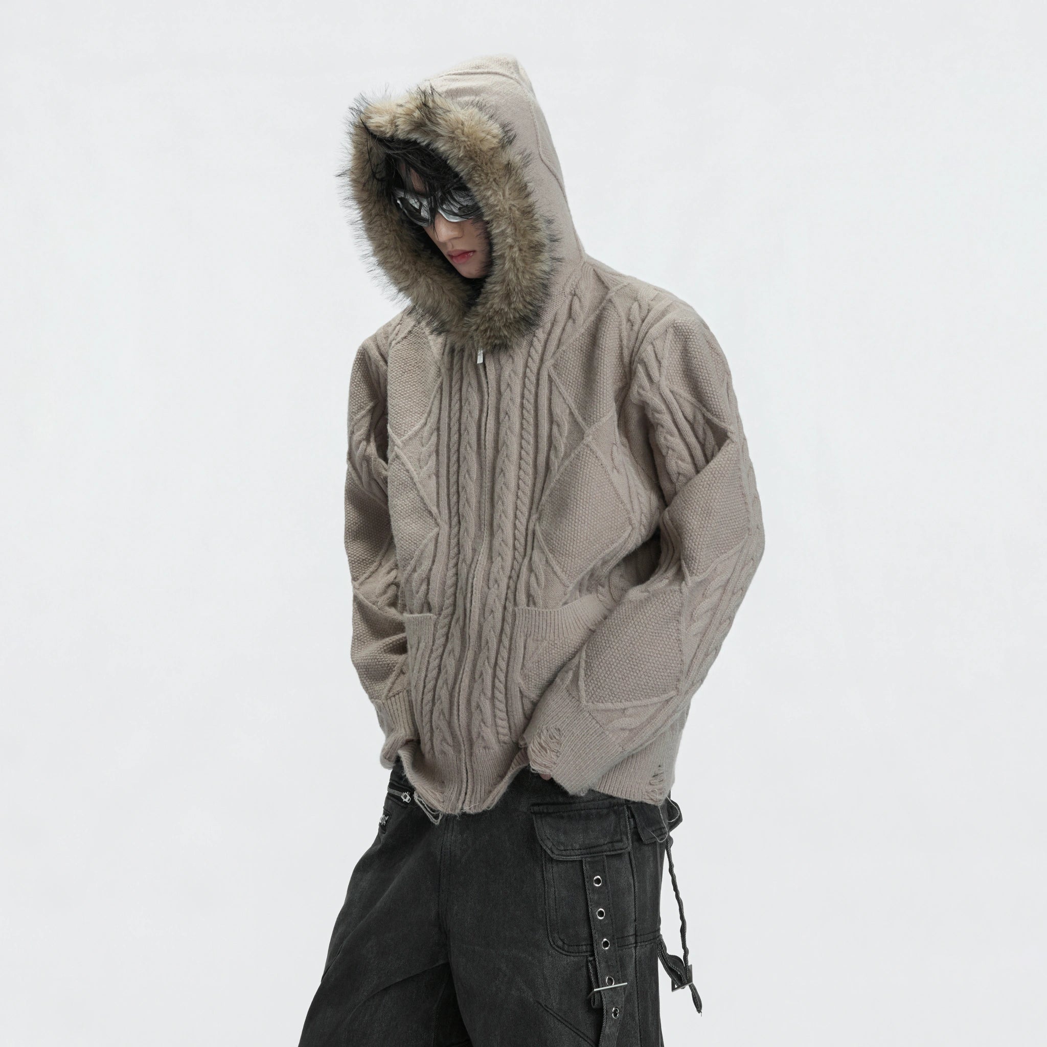 Wool-Blend Faux-Fur Collar Cardigan Sweater - main image 1