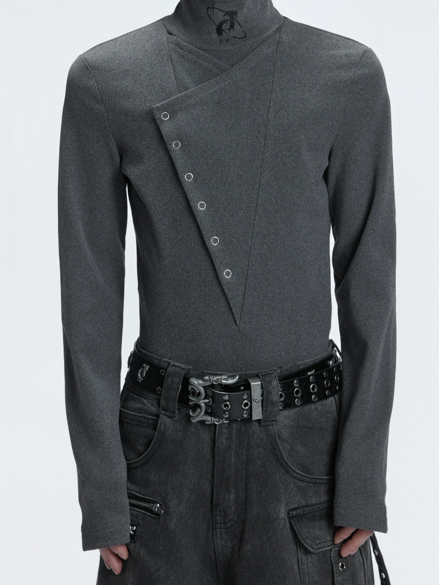High-Neck Cotton-Wool Blend Fitted Long-Sleeve Top - main image 2