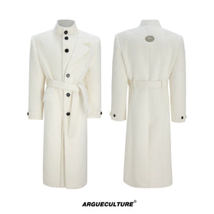 Deconstructed Cotton-Wool Long Coat with Tie Waist - Off-White Top