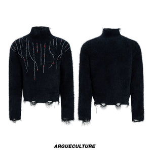 Gemstone Accent Turtleneck Sweater | Winter Knitwear - Black