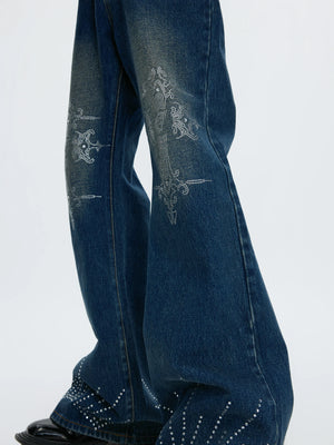 Washed Rhinestone Micro-Flare Jeans | Urban Denim - main image 4
