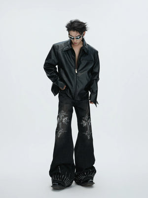 Washed Rhinestone Micro-Flare Jeans | Urban Denim - main image 5
