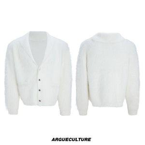 Contrast Stripe Wool-Blend Cardigan Sweater - White Top