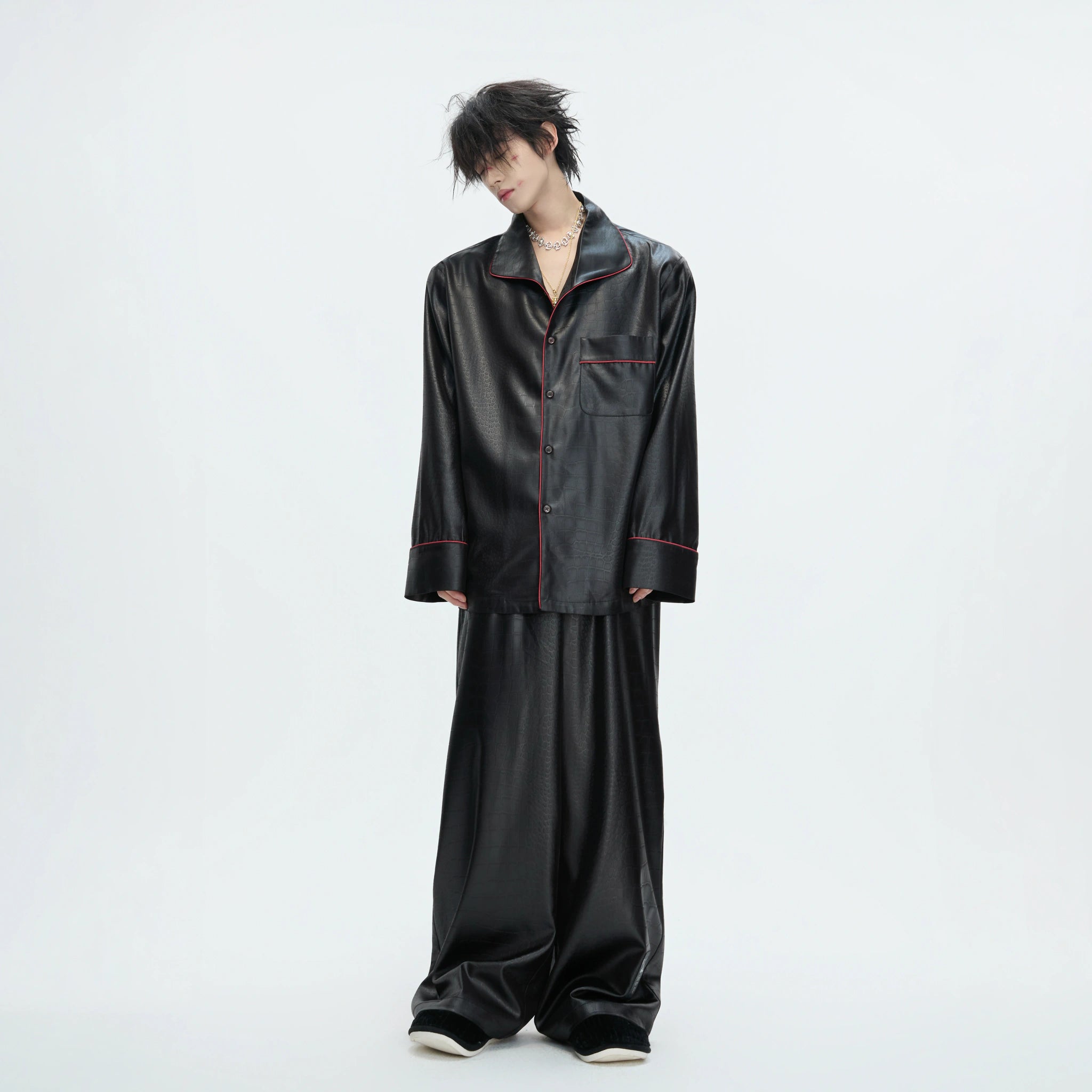 Printed Acetate Pajama Set | Button-Front Loungewear - main image 2