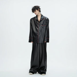 Printed Acetate Pajama Set | Button-Front Loungewear - main image 2