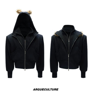 Fleece-Lined Layered Hooded Jacket | Relaxed Fit - Black Top