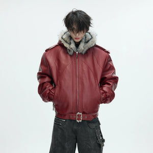 Oversized Hooded Faux Leather Jacket With Zip Front - main image 2