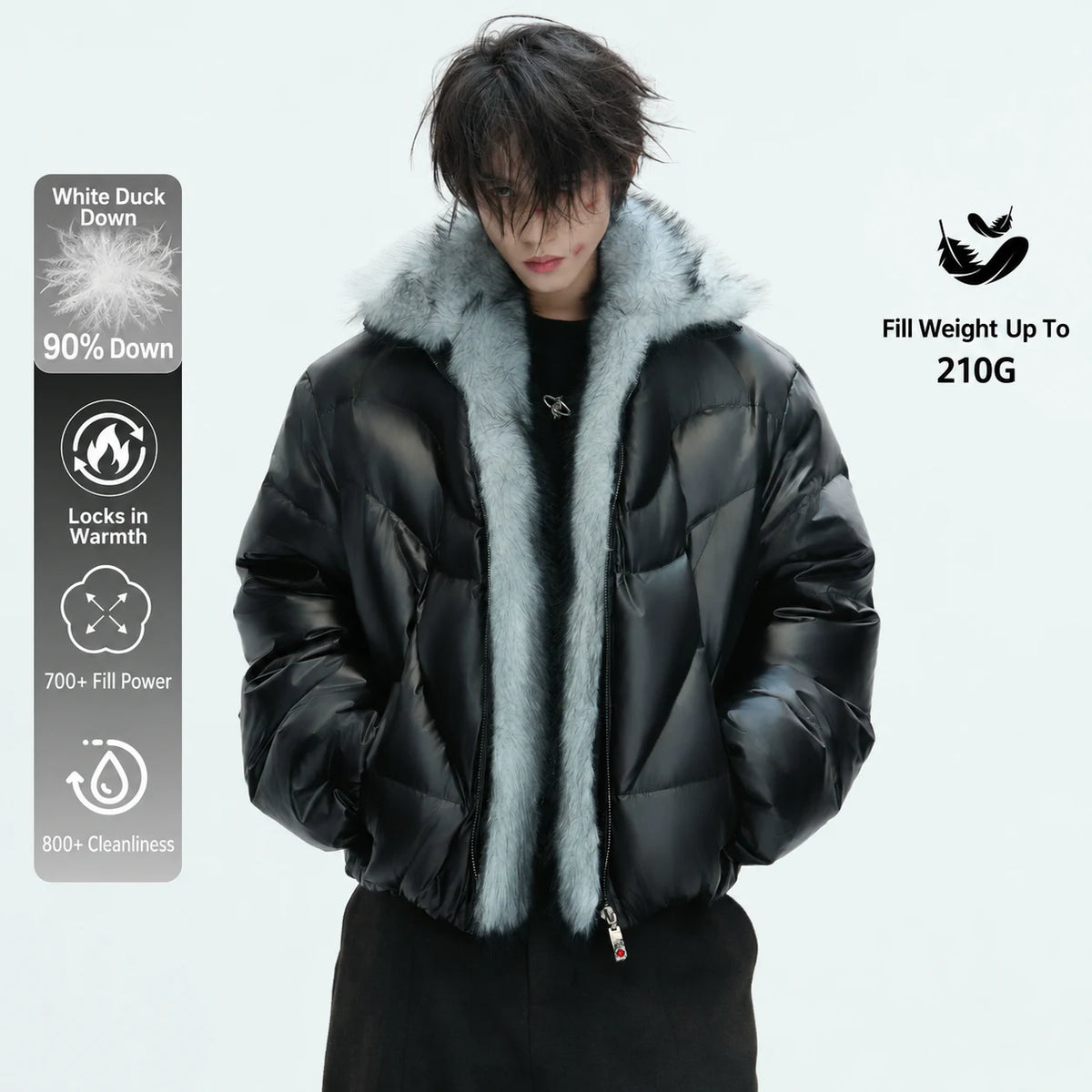 Asymmetric Black Duck Down Jacket | Winter Outerwear - main image 1