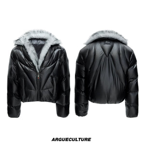 Asymmetric Black Duck Down Jacket | Winter Outerwear - Black Top
