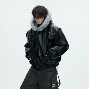 Relaxed Black Faux Leather Hooded Jacket - main image 1