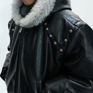 Relaxed Black Faux Leather Hooded Jacket - main image 3
