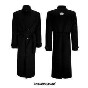 Longline Cotton-Wool Double-Breasted Coat | Argue - Black Top
