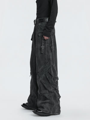 Washed Gray Utility Jeans with Relaxed Straight Fit - main image 3