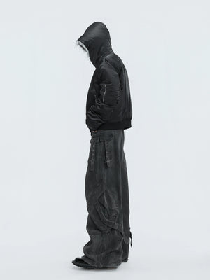 Washed Gray Utility Jeans with Relaxed Straight Fit - main image 5