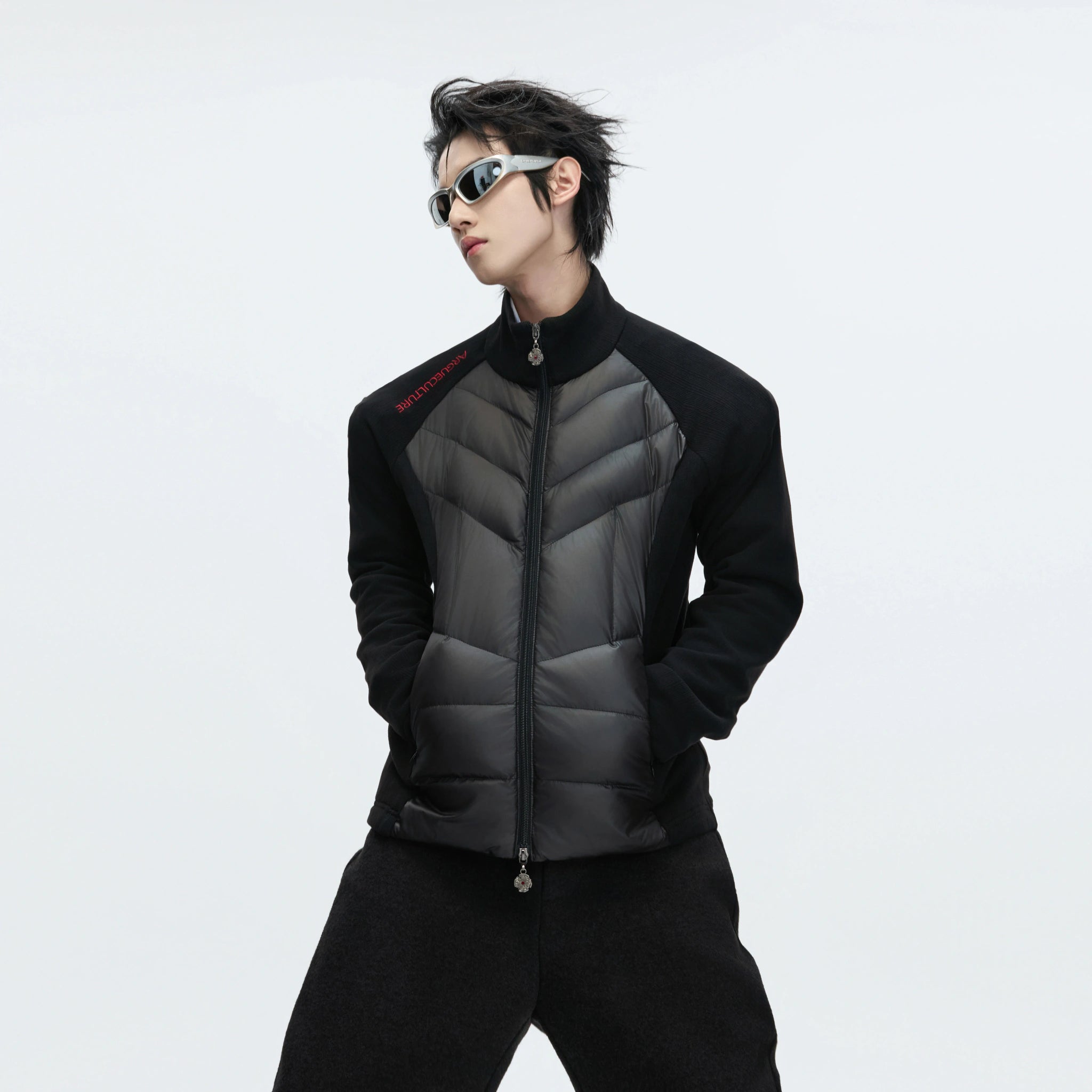 Cotton Down Jacket with Stand Collar | Spliced Outerwear - main image 2