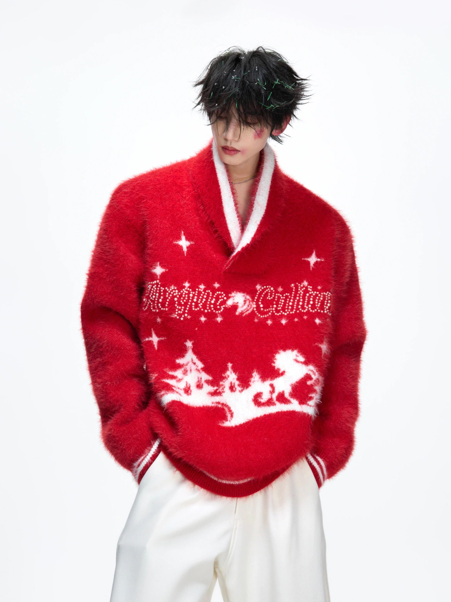 V-Neck Wool-Blend Christmas Sweater for Winter Layers - main image 1