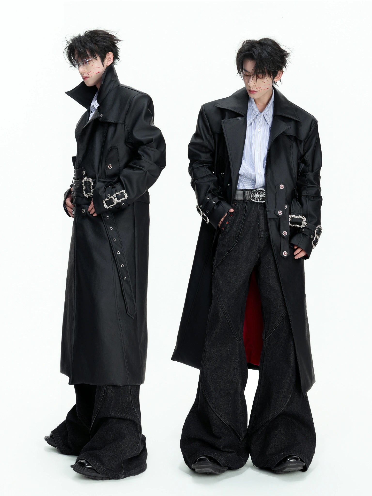 Long Black Faux Leather Trench Coat | Relaxed Fit - main image 2