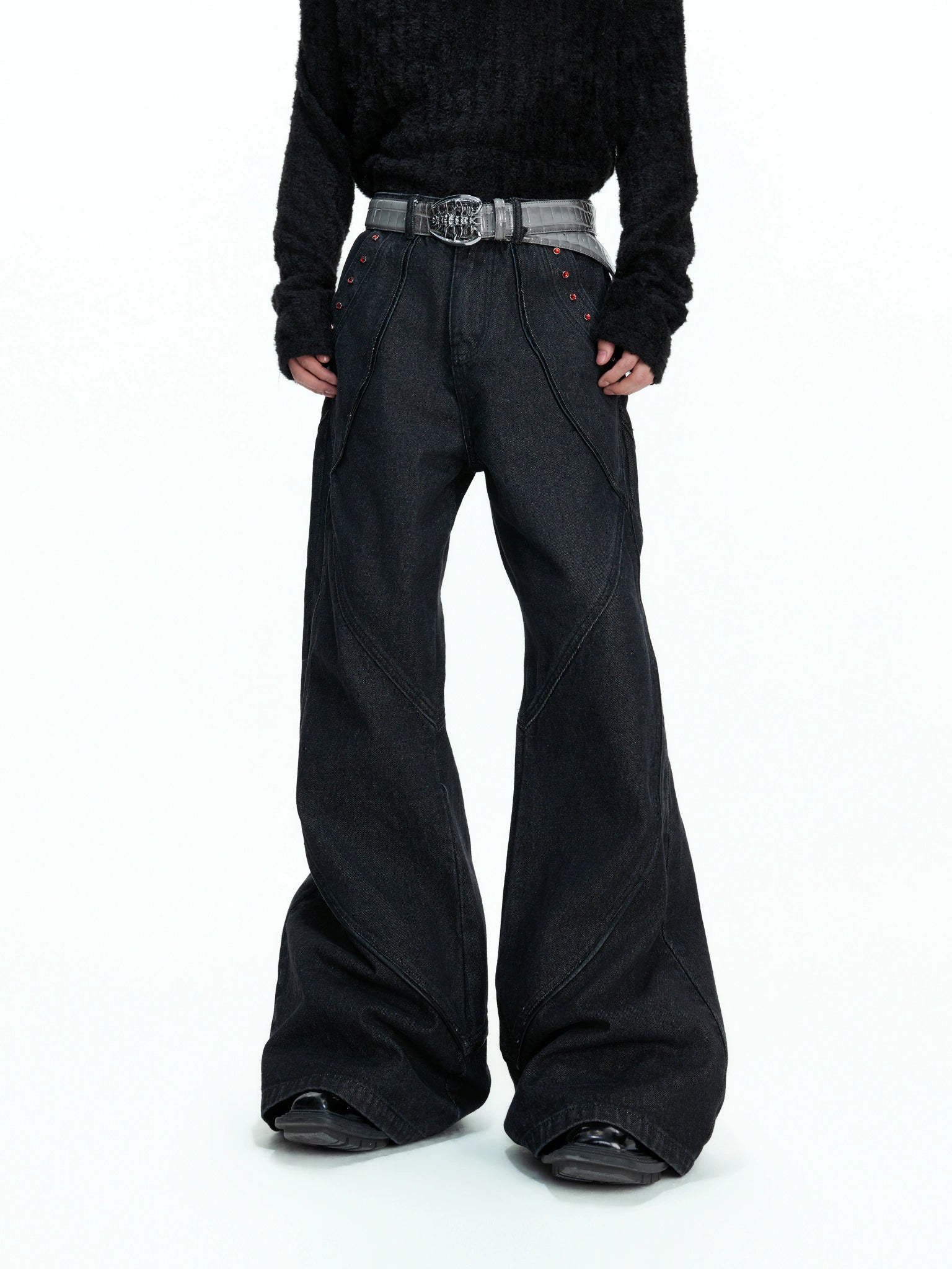Washed Black Wide-Leg Jeans | Mid-Rise Streetwear - main image 1